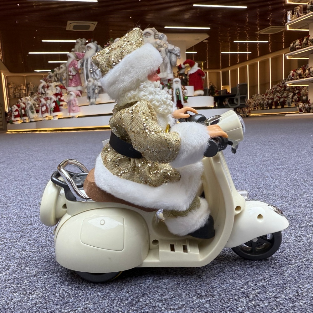 Handmade 7" Christmas Santa Claus Multiple Movements Lights Riding Motorcycle Musical Songs Electric Xmas Santa Claus Doll