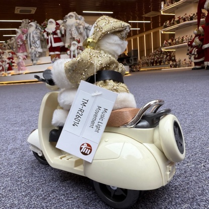 Handmade 7" Christmas Santa Claus Multiple Movements Lights Riding Motorcycle Musical Songs Electric Xmas Santa Claus Doll
