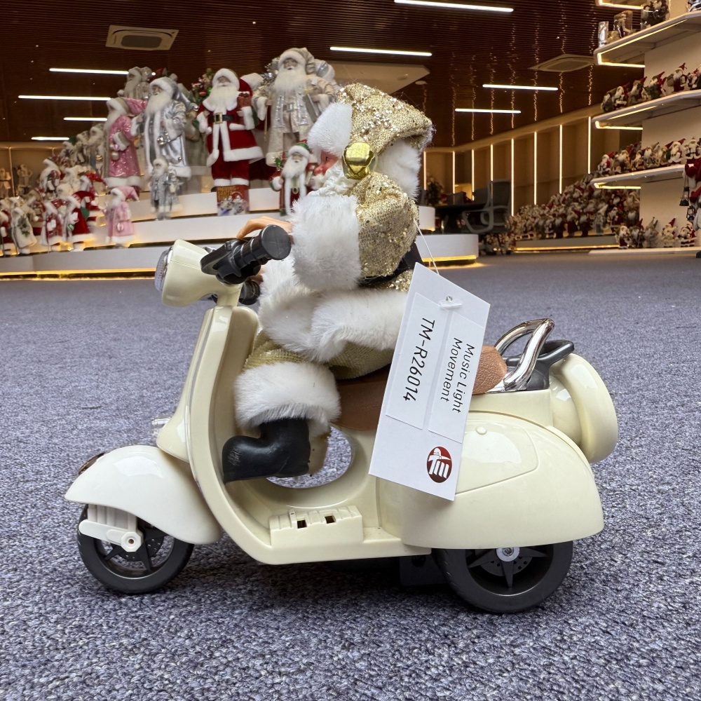 Handmade 7" Christmas Santa Claus Multiple Movements Lights Riding Motorcycle Musical Songs Electric Xmas Santa Claus Doll