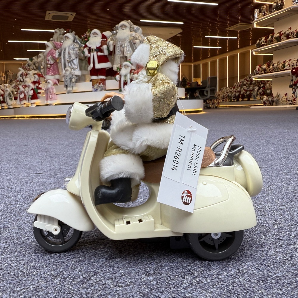 Handmade 7" Christmas Santa Claus Multiple Movements Lights Riding Motorcycle Musical Songs Electric Xmas Santa Claus Doll