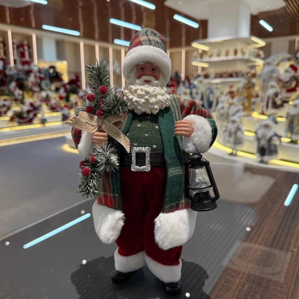 11Inch Xmas Handmade Resin Santa Claus Doll with Oil Lamp Handicraft Polyresin Santa Claus Indoor Decoration