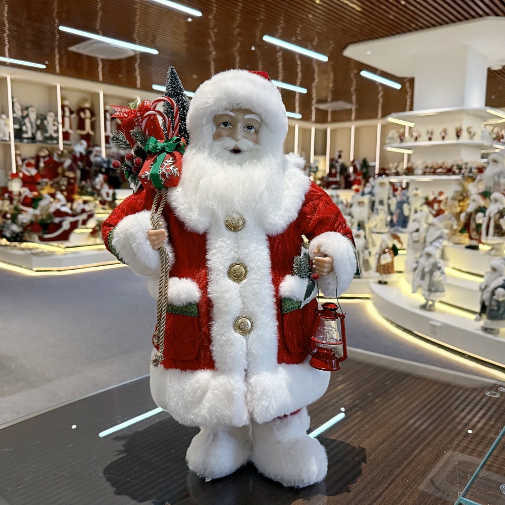 45cm Xmas Handmade Luxury Santa Claus Doll with Oil Lamp And Christmas Gift Bag Handicraft Santa Claus Indoor Decoration