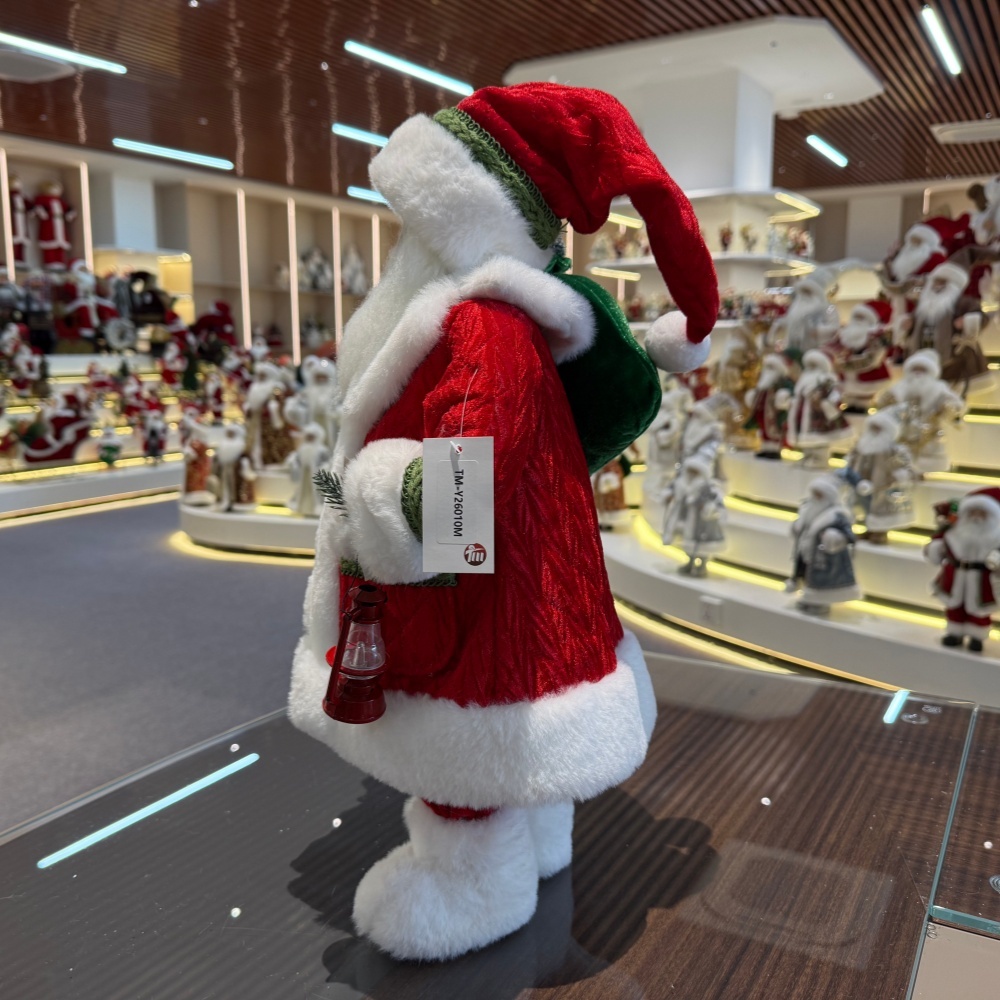 45cm Xmas Handmade Luxury Santa Claus Doll with Oil Lamp And Christmas Gift Bag Handicraft Santa Claus Indoor Decoration