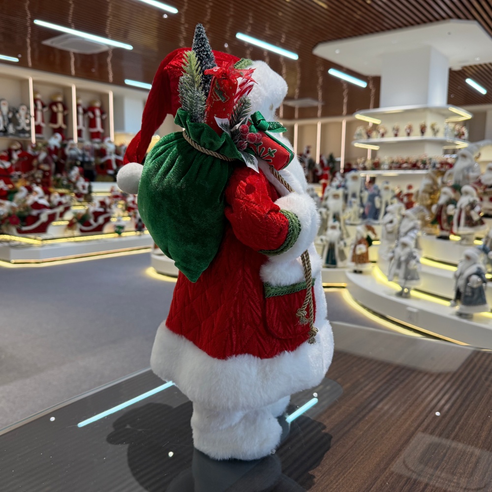 45cm Xmas Handmade Luxury Santa Claus Doll with Oil Lamp And Christmas Gift Bag Handicraft Santa Claus Indoor Decoration