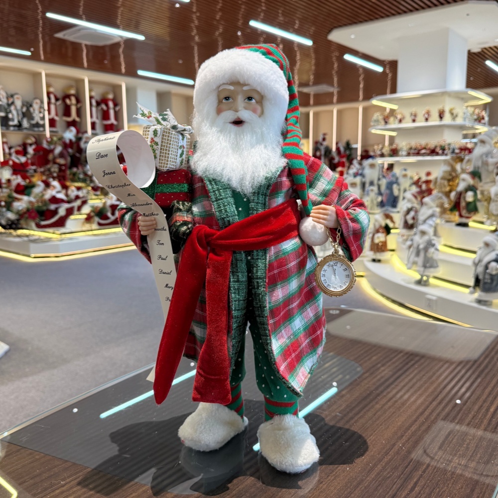 45cm Xmas Handmade Luxury Pajamas Santa Claus Doll with Christmas Gift Box And Wristwatch Handicraft Plush Santa Claus Indoor Decoration