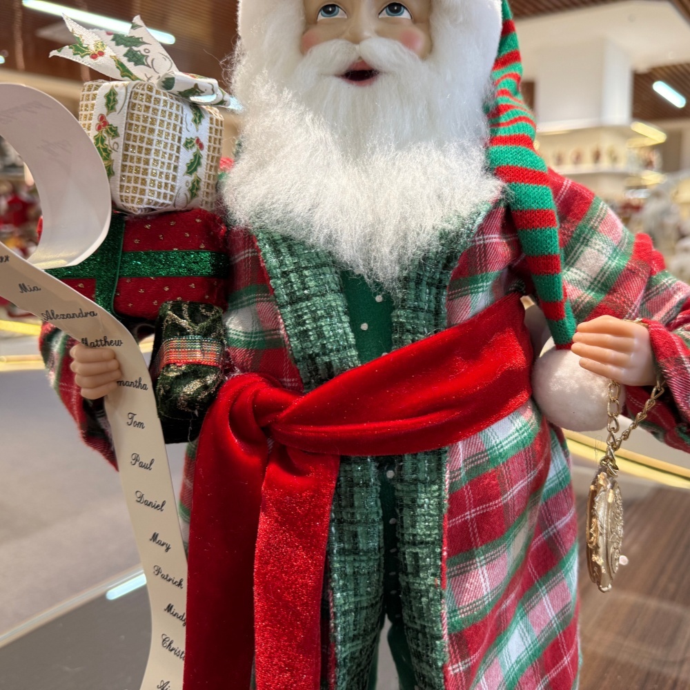 45cm Xmas Handmade Luxury Pajamas Santa Claus Doll with Christmas Gift Box And Wristwatch Handicraft Plush Santa Claus Indoor Decoration