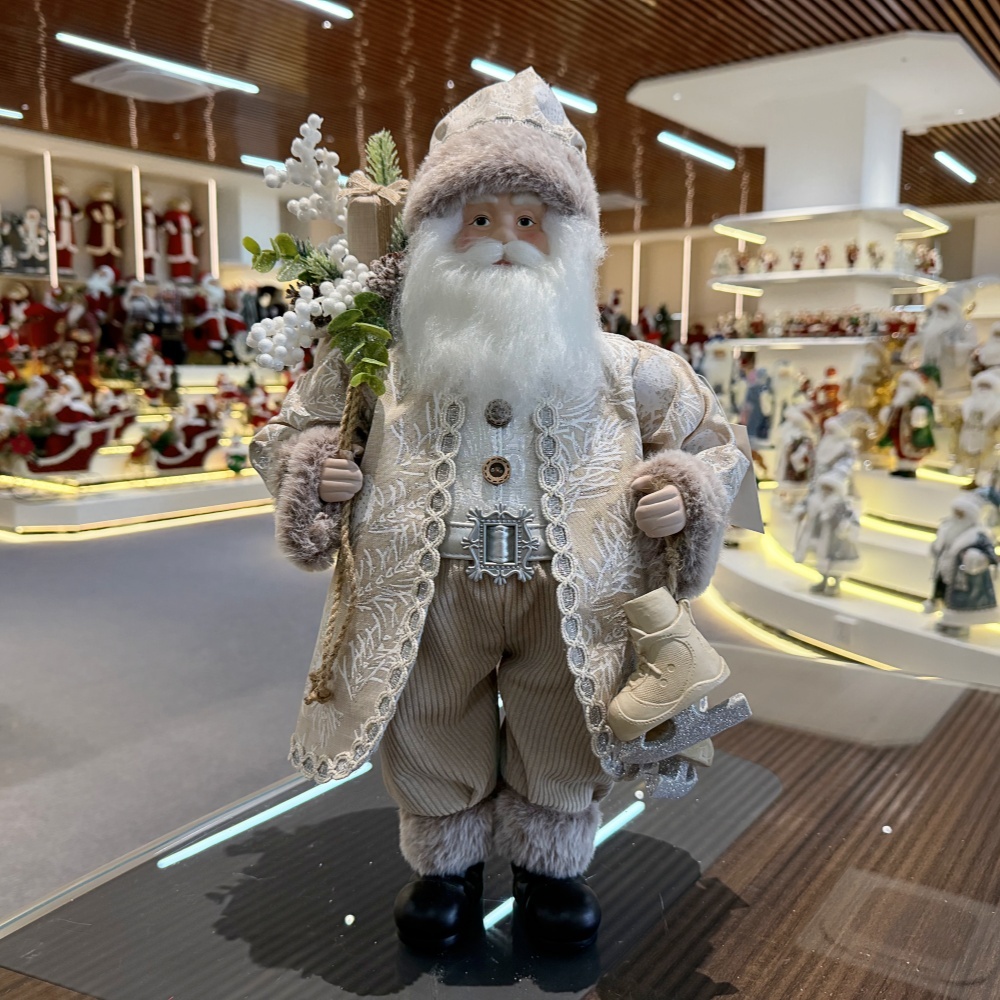 45cm Xmas Handmade Luxury Santa Claus Doll with Christmas Gift Bag And Ice Skates Handicraft Plush Santa Claus Indoor Decoration