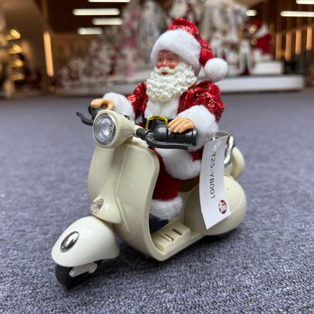 Handmade 7" Christmas Santa Claus Multiple Movements Lights Riding Motorcycle Musical Songs Electric Xmas Santa Claus Doll
