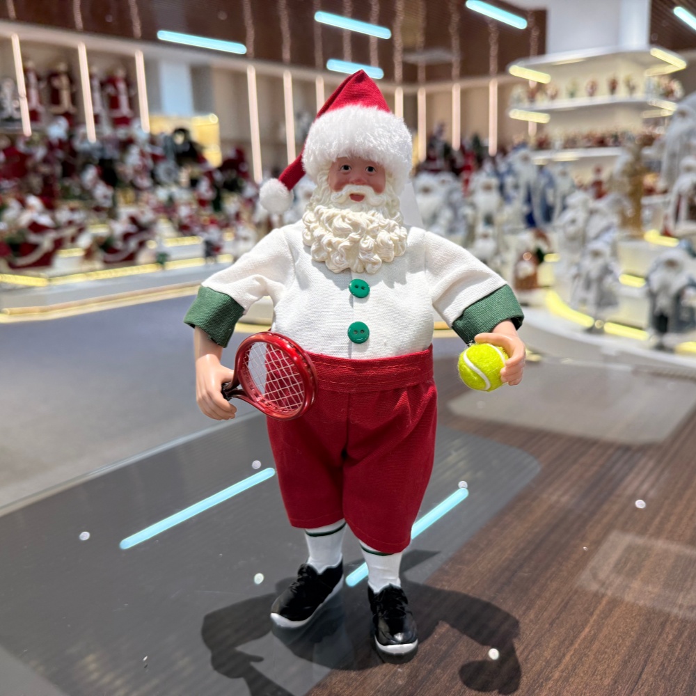 11Inch Xmas Handmade Resin Santa Claus Doll with Tennis Handicraft Polyresin Santa Claus Indoor Decoration