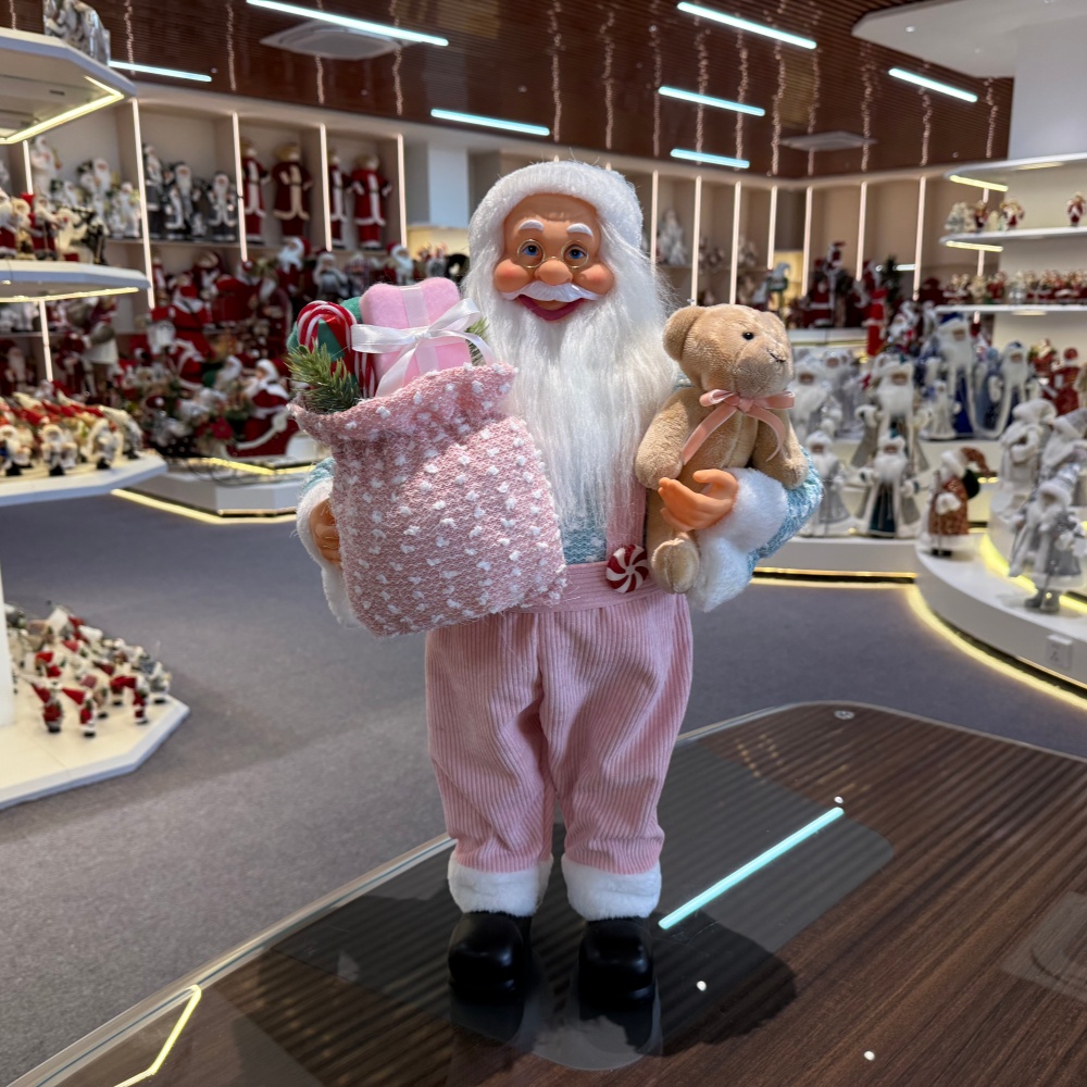45cm Xmas Handmade Luxury Pink Santa Claus Doll with Christmas Gift Bag And Plush Santa Bear Handicraft Santa Claus Indoor Decoration
