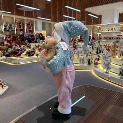 45cm Xmas Handmade Luxury Pink Santa Claus Doll with Christmas Gift Bag And Plush Santa Bear Handicraft Santa Claus Indoor Decoration