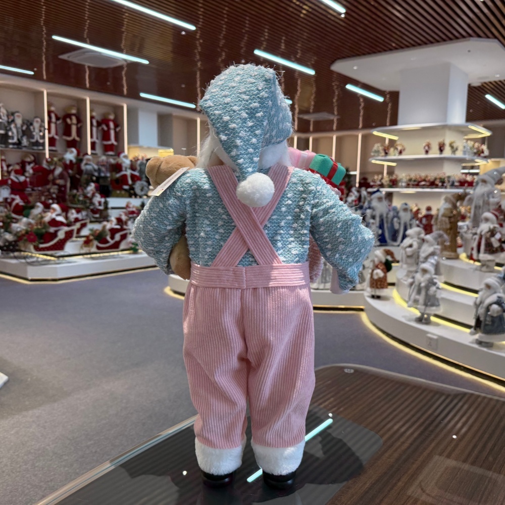 45cm Xmas Handmade Luxury Pink Santa Claus Doll with Christmas Gift Bag And Plush Santa Bear Handicraft Santa Claus Indoor Decoration