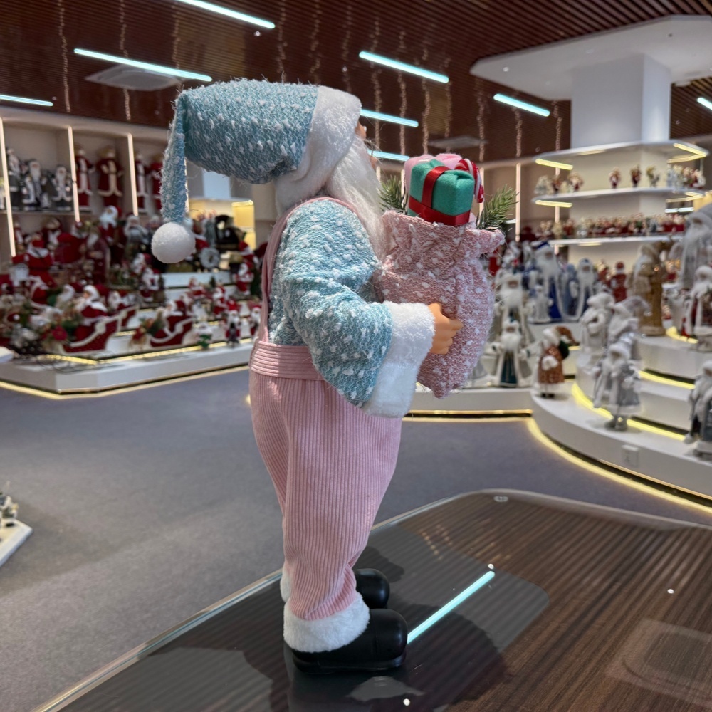 45cm Xmas Handmade Luxury Pink Santa Claus Doll with Christmas Gift Bag And Plush Santa Bear Handicraft Santa Claus Indoor Decoration