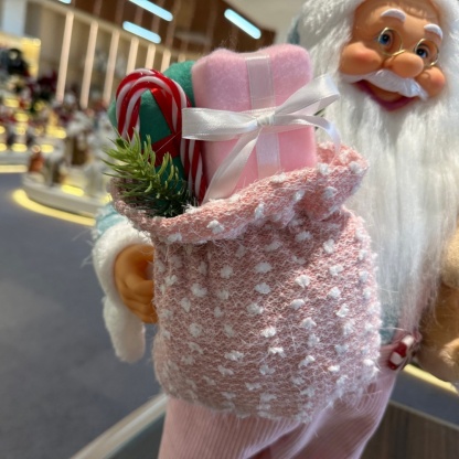 45cm Xmas Handmade Luxury Pink Santa Claus Doll with Christmas Gift Bag And Plush Santa Bear Handicraft Santa Claus Indoor Decoration