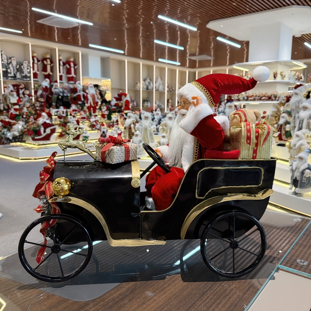 45CM Sitting Old Car Santa Claus Doll with Lighting Ornament Christmas Decoration Traditional Holiday Figurine Collection Decorative