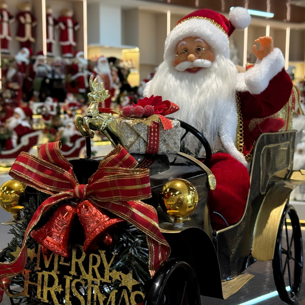 45CM Sitting Old Car Santa Claus Doll with Lighting Ornament Christmas Decoration Traditional Holiday Figurine Collection Decorative