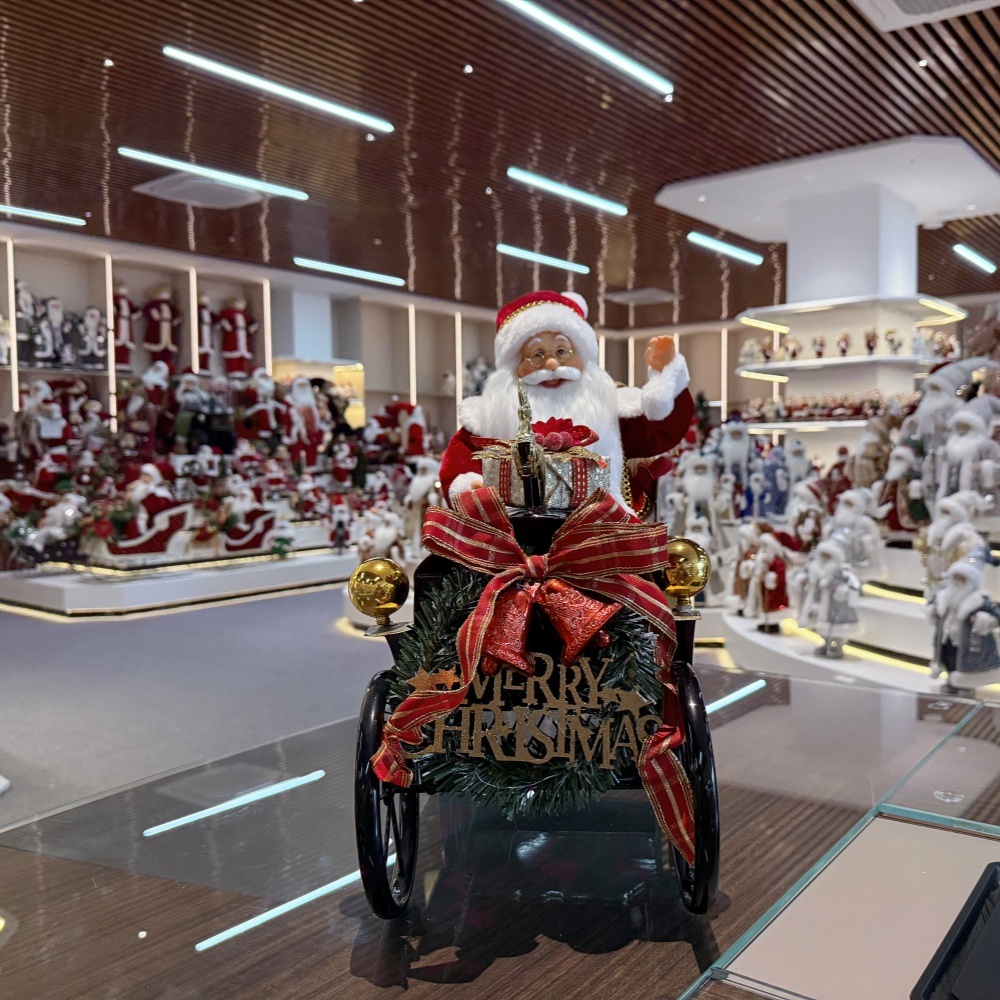45CM Sitting Old Car Santa Claus Doll with Lighting Ornament Christmas Decoration Traditional Holiday Figurine Collection Decorative
