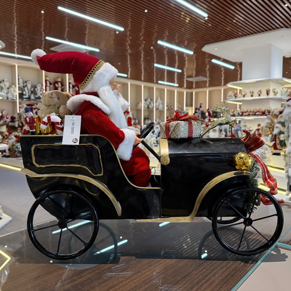 45CM Sitting Old Car Santa Claus Doll with Lighting Ornament Christmas Decoration Traditional Holiday Figurine Collection Decorative