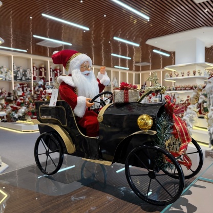 45CM Sitting Old Car Santa Claus Doll with Lighting Ornament Christmas Decoration Traditional Holiday Figurine Collection Decorative