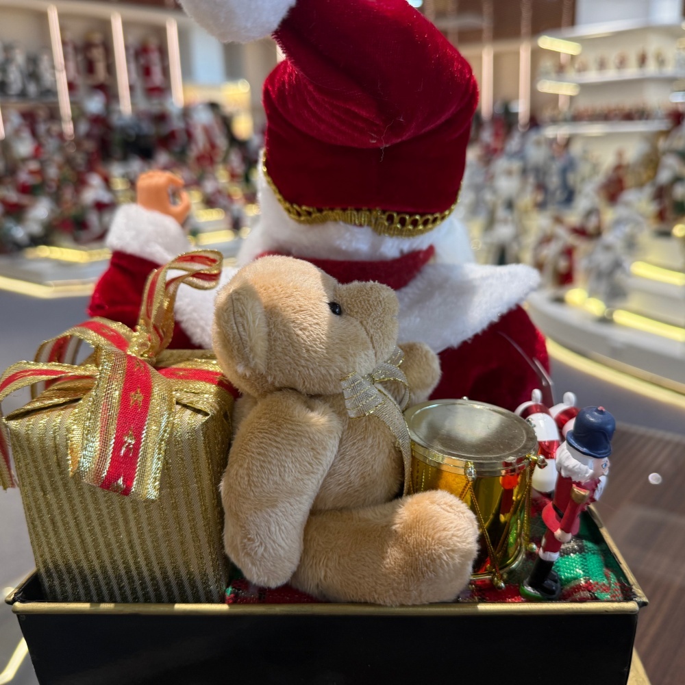 45CM Sitting Old Car Santa Claus Doll with Lighting Ornament Christmas Decoration Traditional Holiday Figurine Collection Decorative