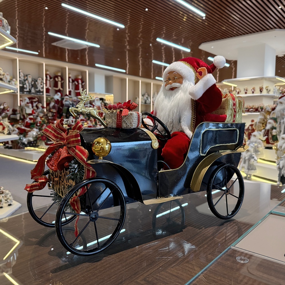 45CM Sitting Old Car Santa Claus Doll with Lighting Ornament Christmas Decoration Traditional Holiday Figurine Collection Decorative