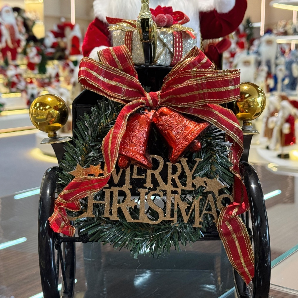 45CM Sitting Old Car Santa Claus Doll with Lighting Ornament Christmas Decoration Traditional Holiday Figurine Collection Decorative