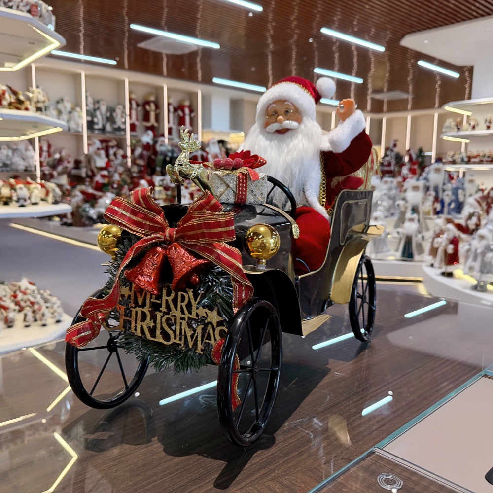 45CM Sitting Old Car Santa Claus Doll with Lighting Ornament Christmas Decoration Traditional Holiday Figurine Collection Decorative