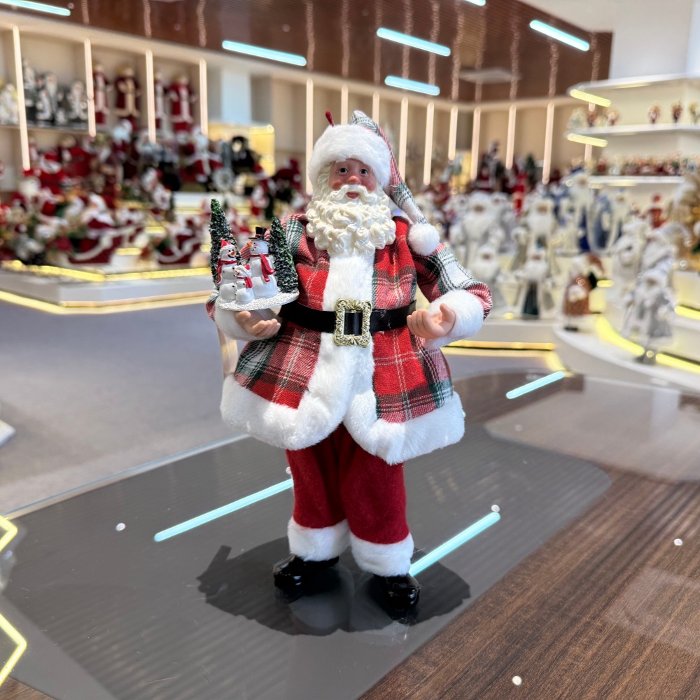 11Inch Xmas Handmade Resin Santa Claus Doll with Snowman Handicraft Polyresin Santa Claus Indoor Decoration