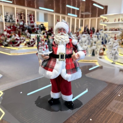 11Inch Xmas Handmade Resin Santa Claus Doll with Snowman Handicraft Polyresin Santa Claus Indoor Decoration