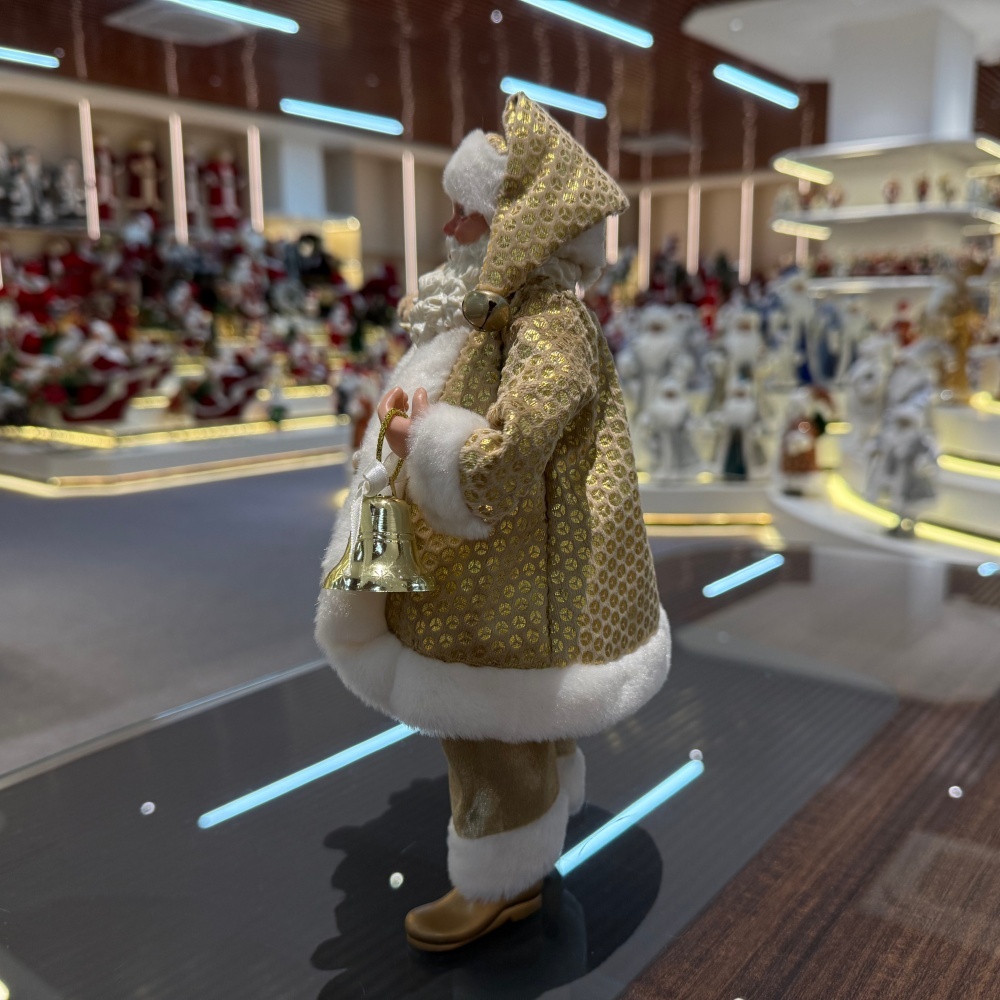 11Inch Xmas Handmade Resin Santa Claus Doll with a Bear Doll&Golden Bell Christmas Gift Handicraft Polyresin Santa Claus Indoor Decoration