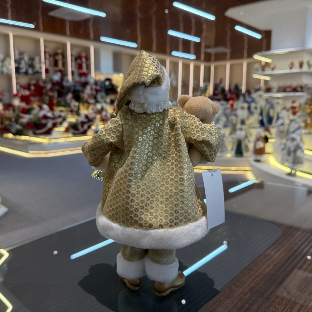 11Inch Xmas Handmade Resin Santa Claus Doll with a Bear Doll&Golden Bell Christmas Gift Handicraft Polyresin Santa Claus Indoor Decoration