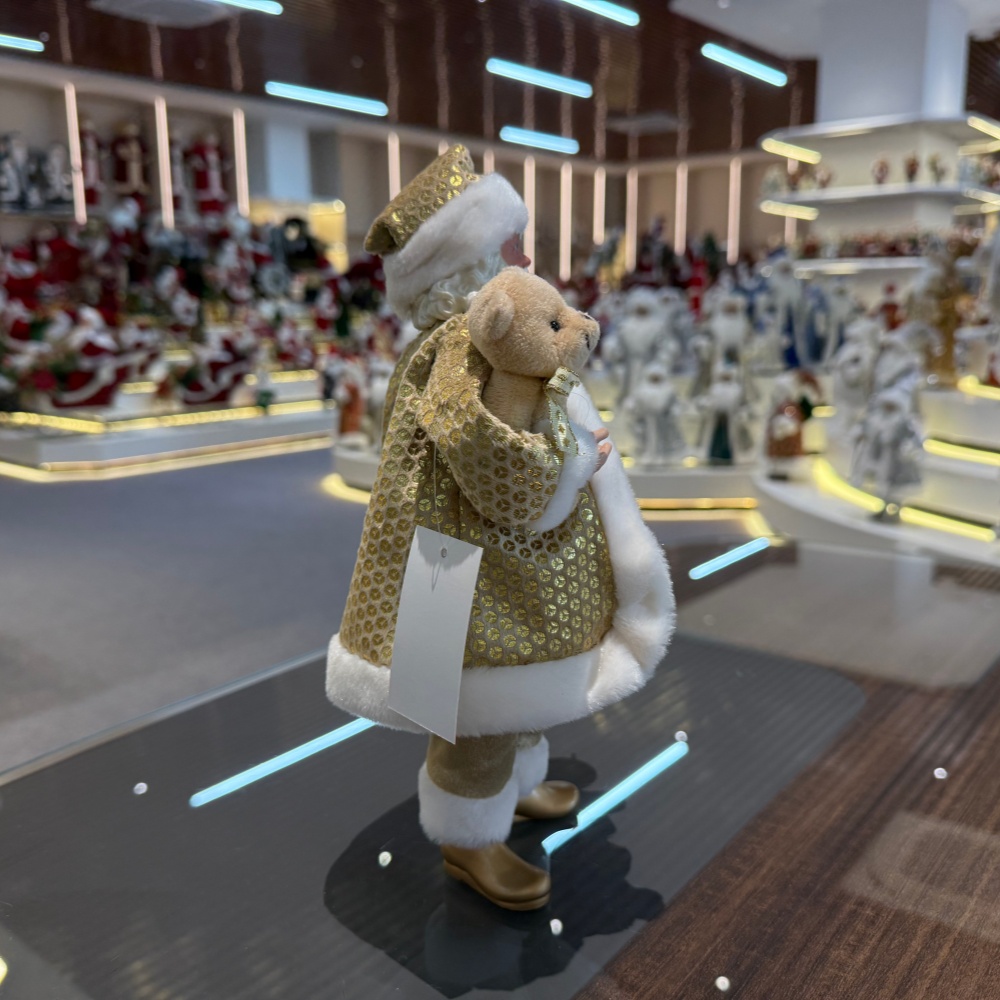 11Inch Xmas Handmade Resin Santa Claus Doll with a Bear Doll&Golden Bell Christmas Gift Handicraft Polyresin Santa Claus Indoor Decoration