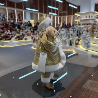 11Inch Xmas Handmade Resin Santa Claus Doll with a Bear Doll&Golden Bell Christmas Gift Handicraft Polyresin Santa Claus Indoor Decoration