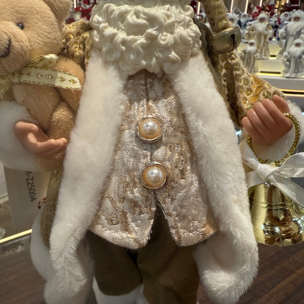 11Inch Xmas Handmade Resin Santa Claus Doll with a Bear Doll&Golden Bell Christmas Gift Handicraft Polyresin Santa Claus Indoor Decoration