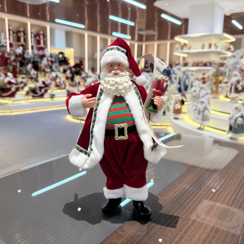 11Inch Xmas Handmade Resin Santa Claus Doll with Nutcracker Christmas Gift List Handicraft Polyresin Santa Claus Indoor Decoration