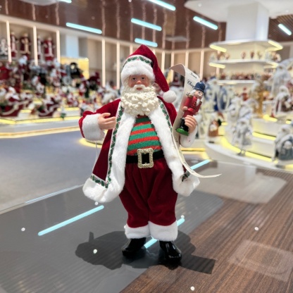 11Inch Xmas Handmade Resin Santa Claus Doll with Nutcracker Christmas Gift List Handicraft Polyresin Santa Claus Indoor Decoration