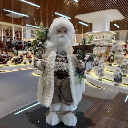 45cm Xmas Handmade Traditional Santa Claus Doll with Christmas Tree And Gift Bag Handicraft Plush Santa Claus Indoor Decoration