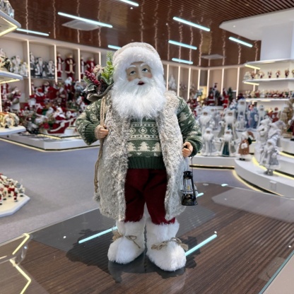 45cm Xmas Handmade Luxury Santa Claus Doll with Oil Lamp And Christmas Gift Bag Handicraft Plush Santa Claus Indoor Decoration