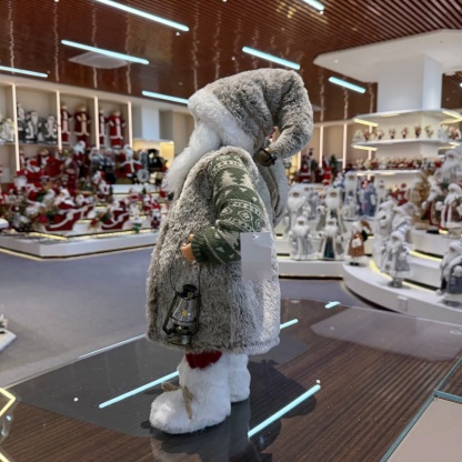 45cm Xmas Handmade Luxury Santa Claus Doll with Oil Lamp And Christmas Gift Bag Handicraft Plush Santa Claus Indoor Decoration