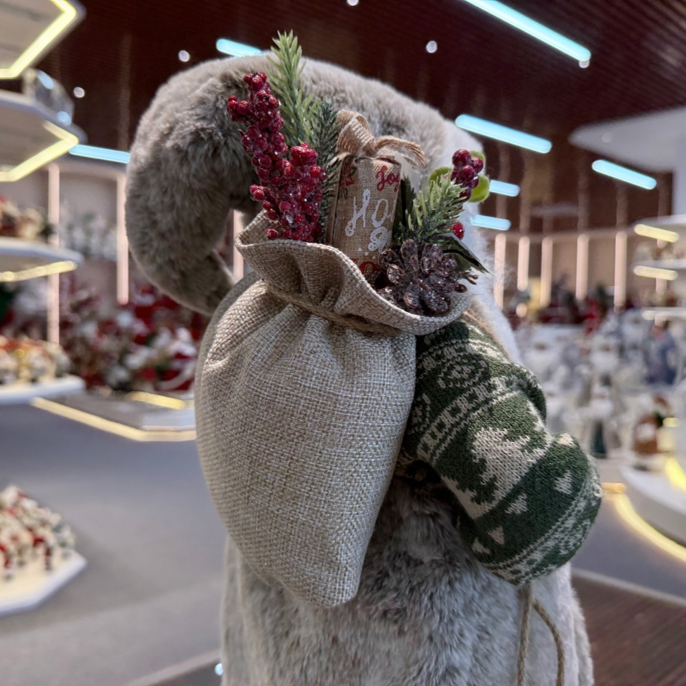 45cm Xmas Handmade Luxury Santa Claus Doll with Oil Lamp And Christmas Gift Bag Handicraft Plush Santa Claus Indoor Decoration