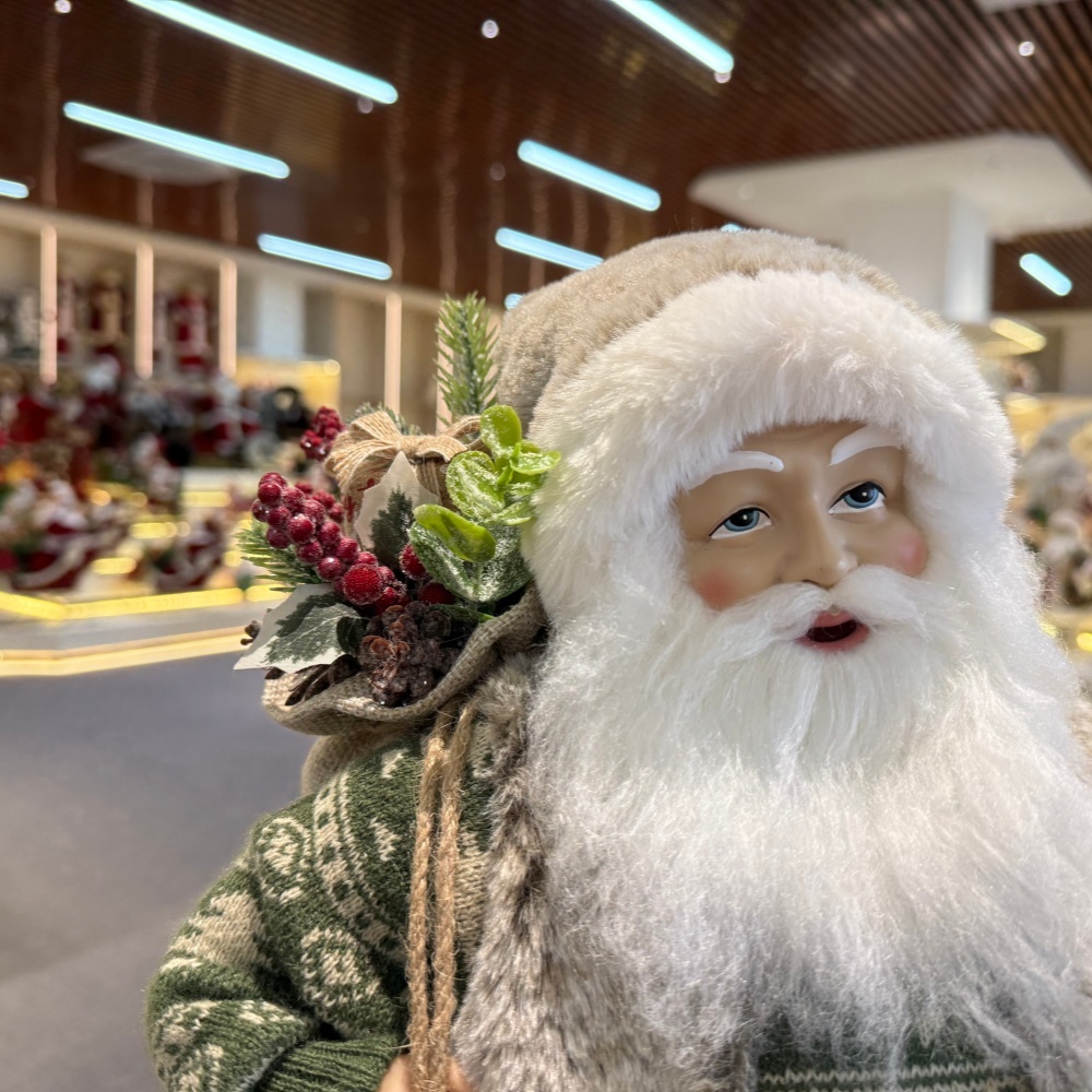 45cm Xmas Handmade Luxury Santa Claus Doll with Oil Lamp And Christmas Gift Bag Handicraft Plush Santa Claus Indoor Decoration