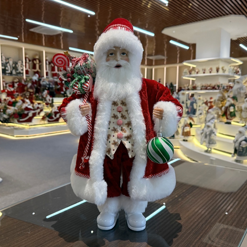 45cm Xmas Handmade Luxury Santa Claus Doll With Christmas Ball And Gift Bag Handicraft Plush Santa Claus Indoor Decoration