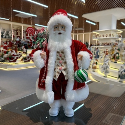 45cm Xmas Handmade Luxury Santa Claus Doll With Christmas Ball And Gift Bag Handicraft Plush Santa Claus Indoor Decoration