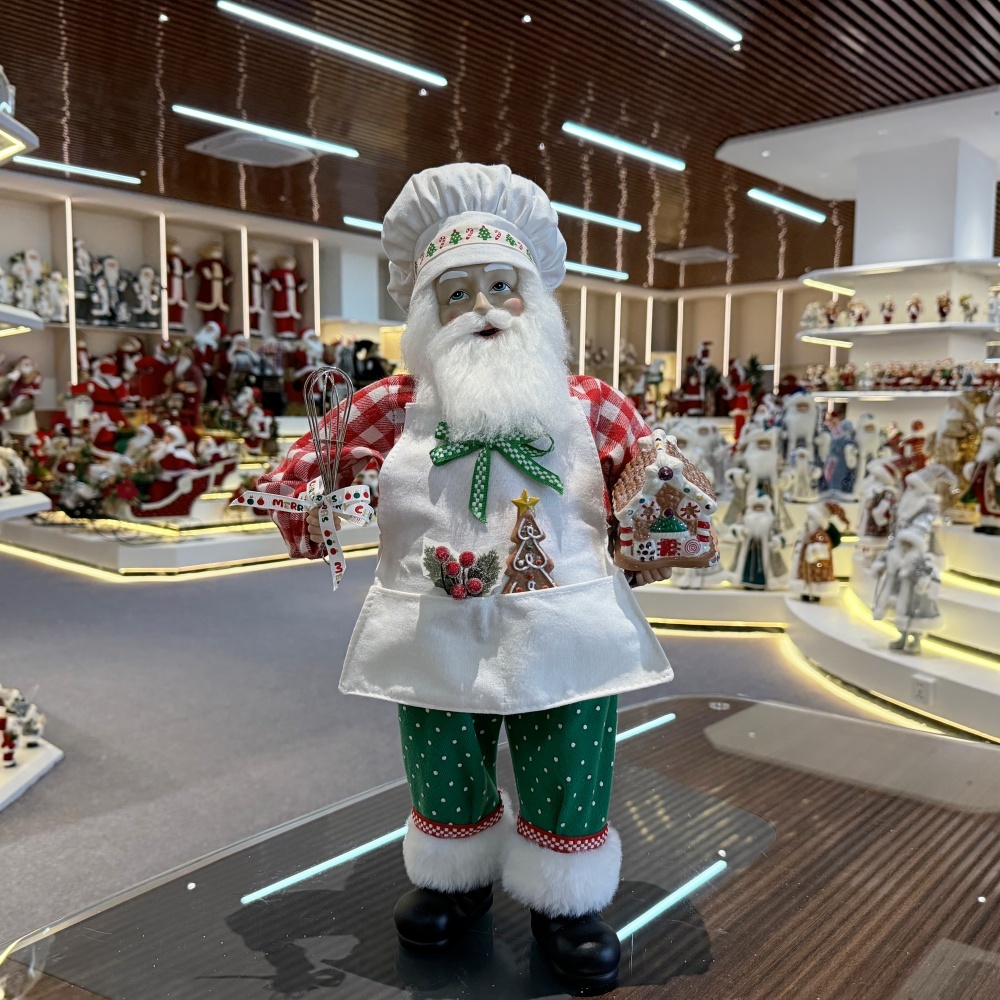 45cm Xmas Handmade Luxury Santa Claus Doll Chef Handicraft Plush Santa Claus Indoor Decoration