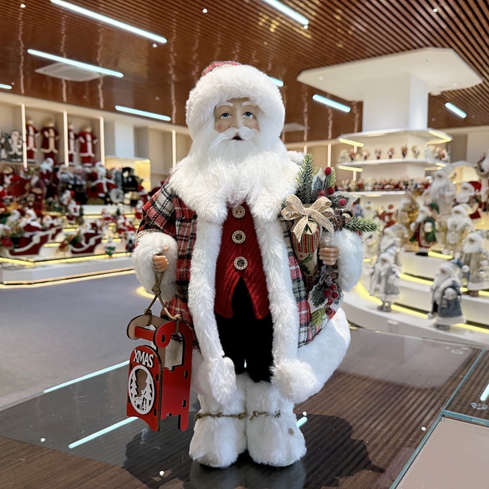 45cm Xmas Handmade Luxury Santa Claus Doll With Sleigh And Christmas Gift Bag Handicraft Santa Claus Indoor Decoration