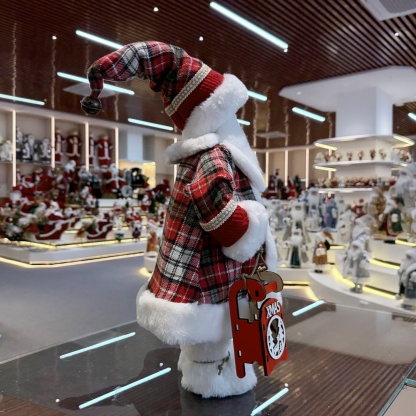 45cm Xmas Handmade Luxury Santa Claus Doll With Sleigh And Christmas Gift Bag Handicraft Santa Claus Indoor Decoration