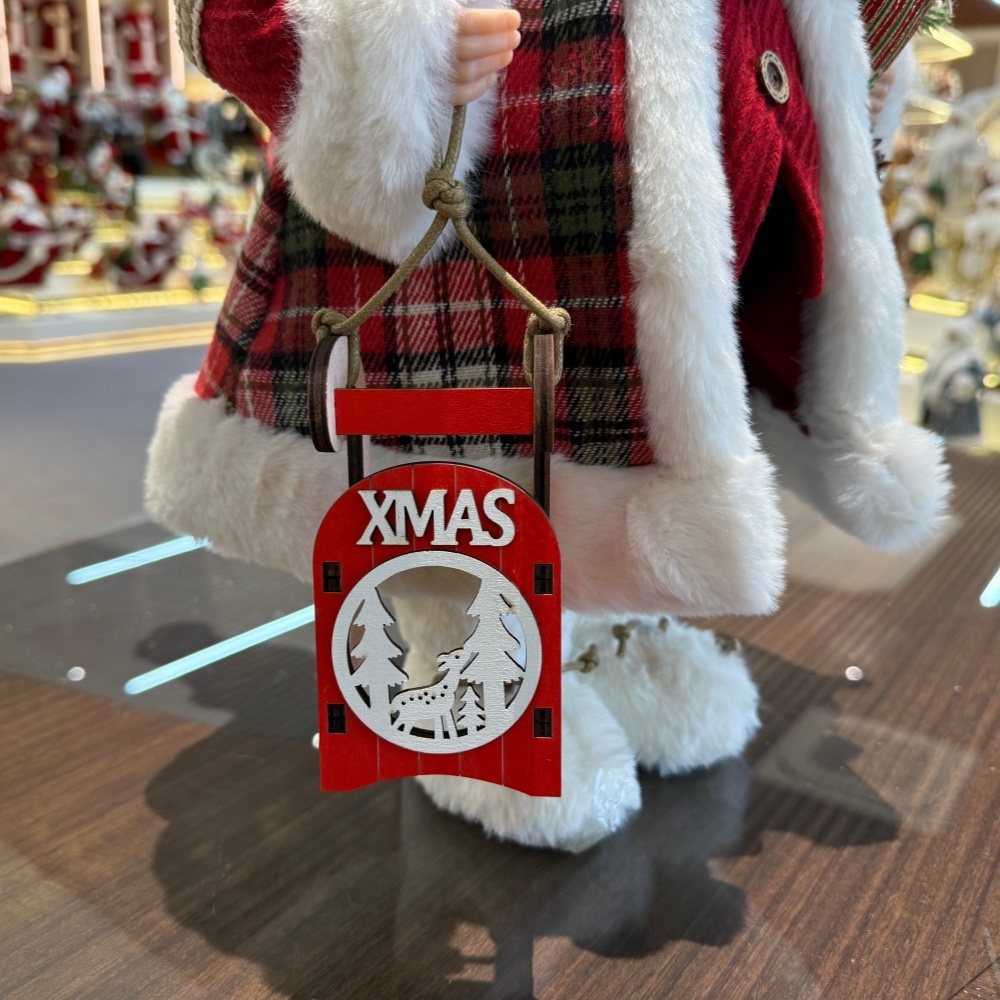 45cm Xmas Handmade Luxury Santa Claus Doll With Sleigh And Christmas Gift Bag Handicraft Santa Claus Indoor Decoration