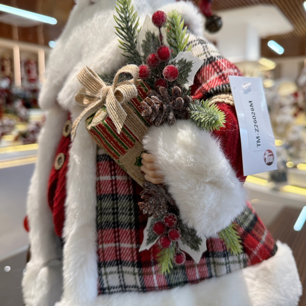 45cm Xmas Handmade Luxury Santa Claus Doll With Sleigh And Christmas Gift Bag Handicraft Santa Claus Indoor Decoration