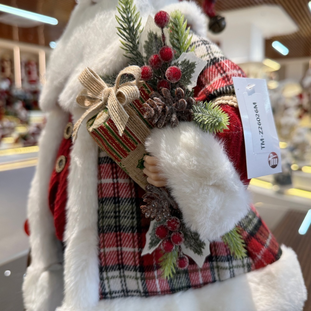 45cm Xmas Handmade Luxury Santa Claus Doll With Sleigh And Christmas Gift Bag Handicraft Santa Claus Indoor Decoration