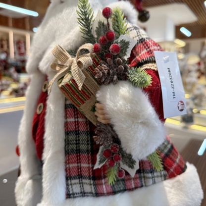 45cm Xmas Handmade Luxury Santa Claus Doll With Sleigh And Christmas Gift Bag Handicraft Santa Claus Indoor Decoration